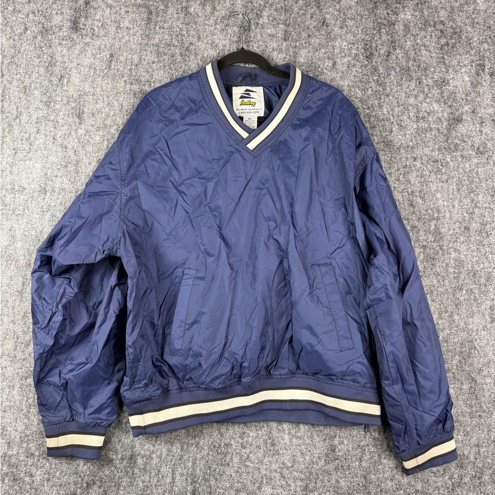 Vintage Eastbay Windbreaker Jacket XL Navy Blue Pullover Retro V-Neck (0058)